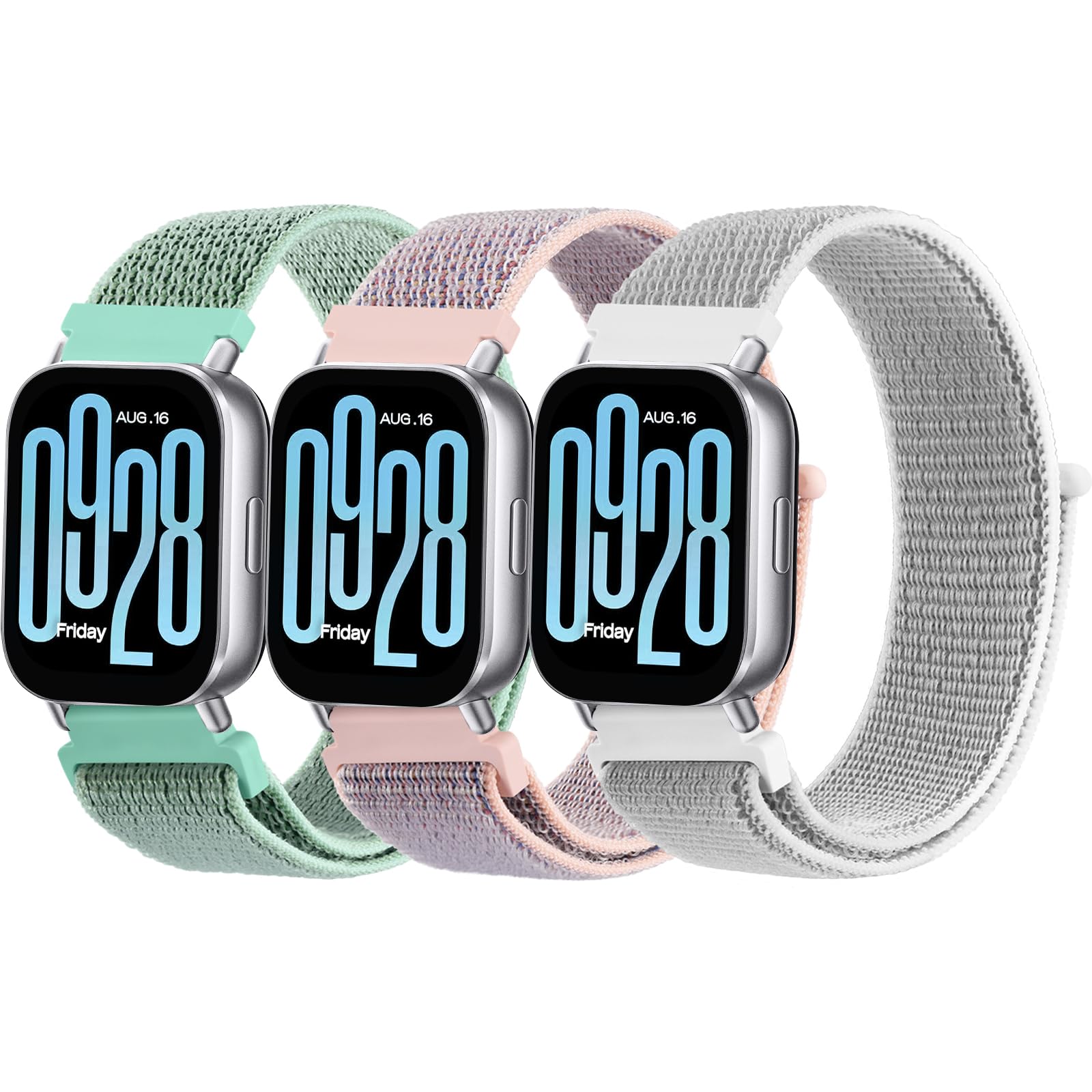 Oumida 3 Piezas Correa para Xiaomi Redmi Watch 5 Active/Redmi Watch 5 Lite Mujer Hombre, Correas de Nailon Ajustable con Velcro, Pulseras de Repuesto Deportiva Transpirable