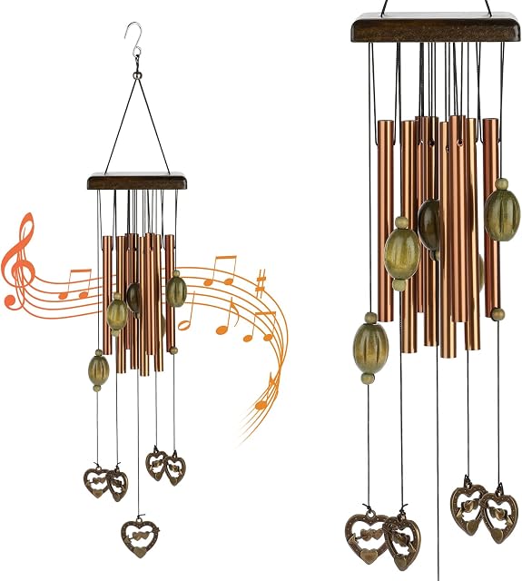 Wind Chimes for Garden Bronze ,Outdoor Wind Chimes Heart Pendant Wind Chimes with 8 Aluminum Tubes Hanging Crafts Wind Chimes for Home Garden Decorations