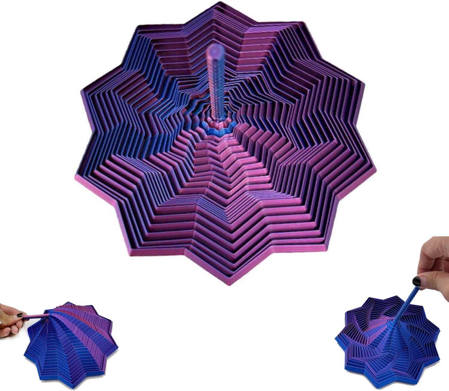 3D Printed Expanded Sensory Fidget Star, Sensory Fidget Star with Handle, Colorful Whirling Spiral Design, Fractal Fidget Hexagon for Office desks as a Stress-Relief Gifts(Purple) Blue Purple