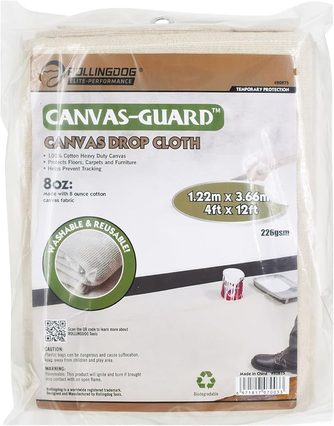 Canvas Painters Drop Cloth (Size 4 X 12 Feet - Pack Of 1) - Pure Cotton Paint Drop Cloth For Painting, Curtains, Furniture & Floor Protection - All Purpose Thick Canvas - View #6