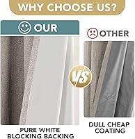 Vista 232 de H.VERSAILTEX Cortinas 100% opacas con aislamiento térmico, texturizadas, de lino, con bloqueo completo de calor y luz, para sala de estar y Negro