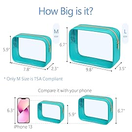 PACKISM Clear Makeup Bag, 2 Pack Upgrade Color-Edged TSA Approved Toiletry Bag, Clear Toiletry Bag For Traveling Fits Various Storage Needs, Turquoise (2 Sizes)