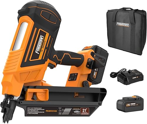 Freeman PE20V2183 - Kit de clavadora de marco inalámbrico y sin escobillas de 21 grados 3-14 pulgadas con batería de iones de litio, cargador y
