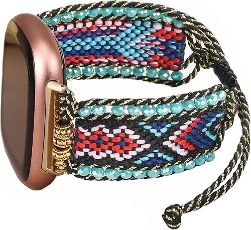 Correa de nailon trenzada estilo bohemio retro compatible con Fitbit Versa 3Versa 4Sense 2Fitbit Sense Bandas para mujeres y hombres, correa de