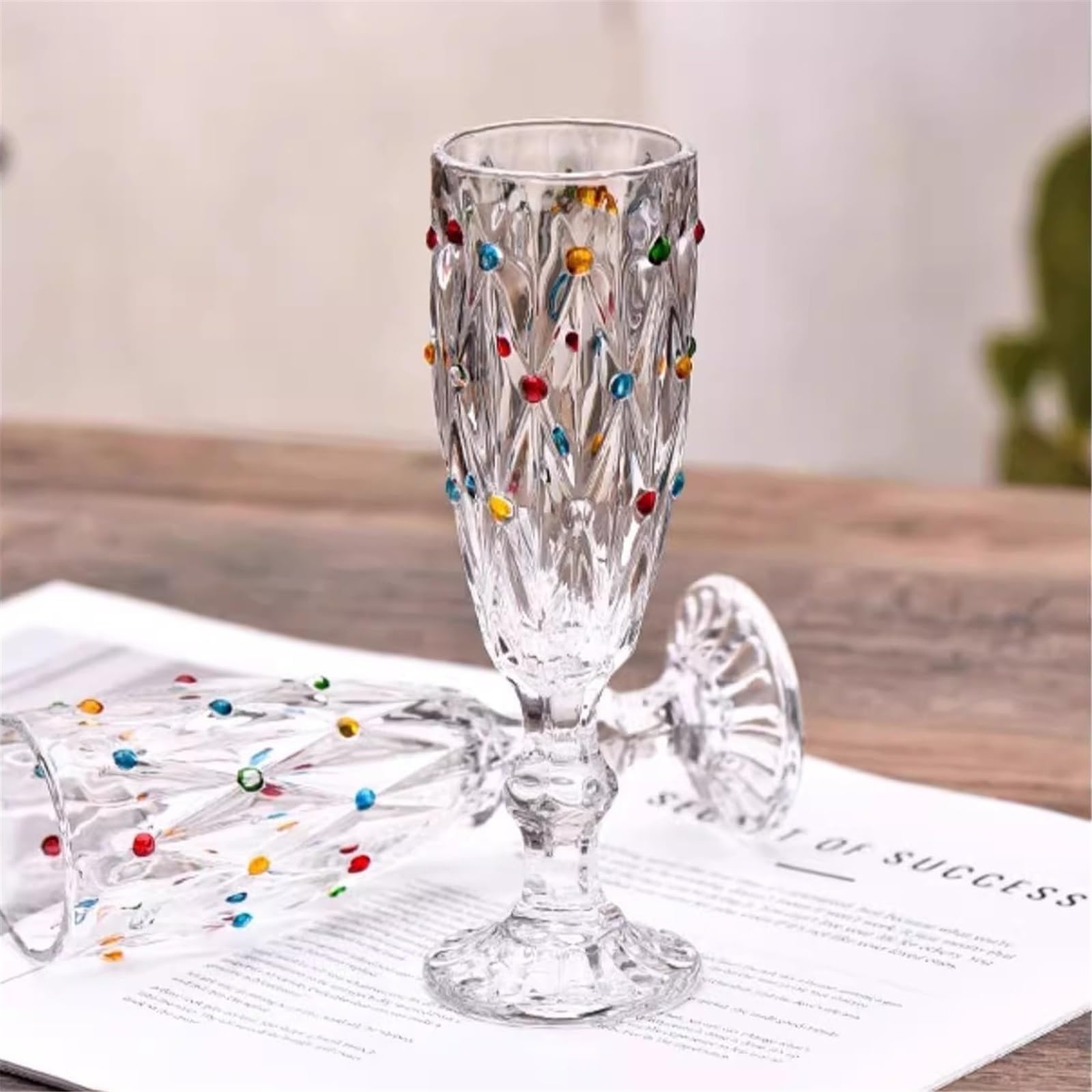 Copas de champán con relieve Vintage, 170ml, elegantes copas de vino y champán con lunares pintados for cocina, hogar y Bar Vaso para bebidas