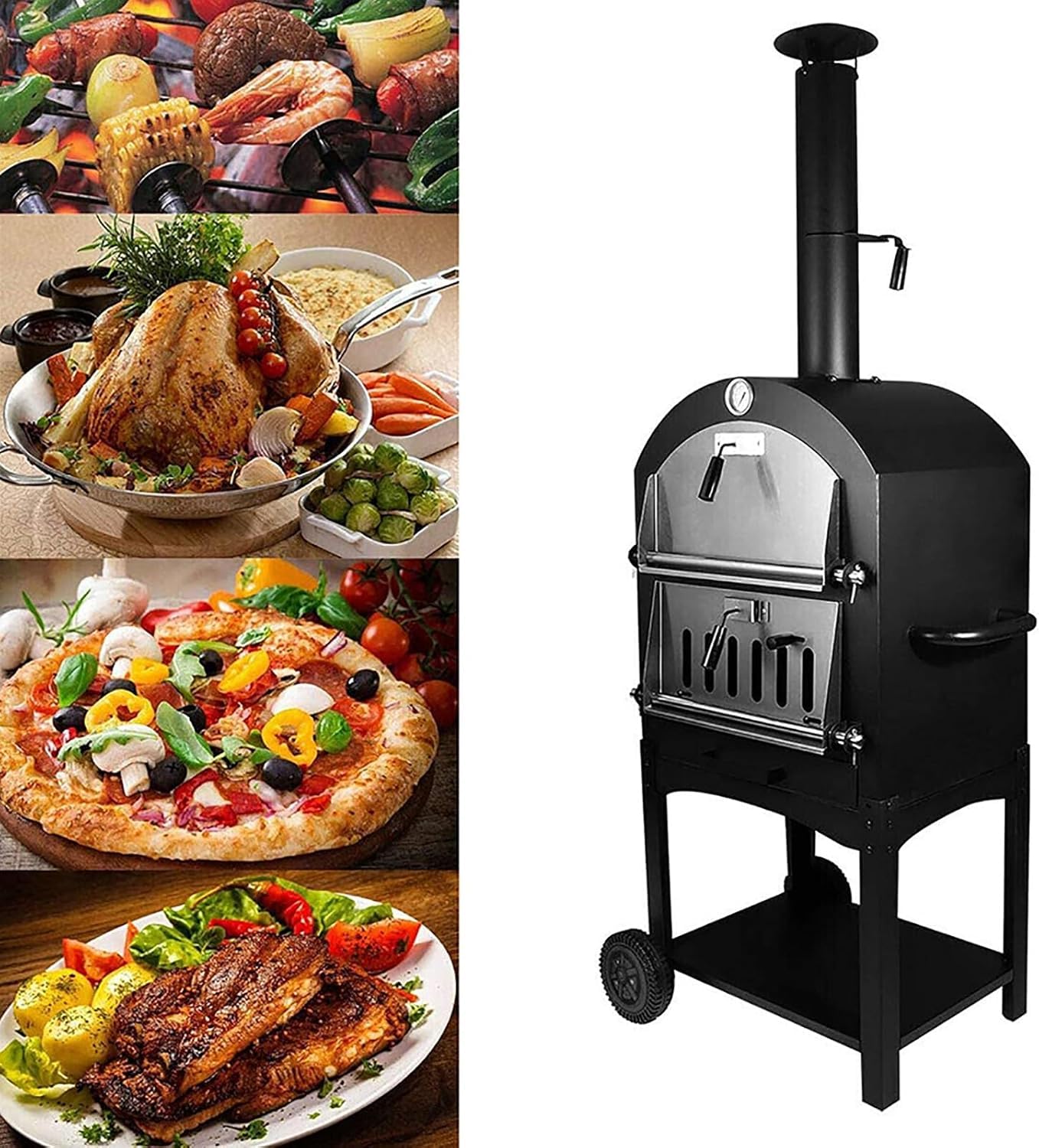 Horno de Pizza de leña para Exterior, Horno de Pizza al Aire Libre, Horno de Pizza portátil de pellets de leña con termómetro y Bolsa de Transporte, para Acampar en el Patio Trasero, Cocina