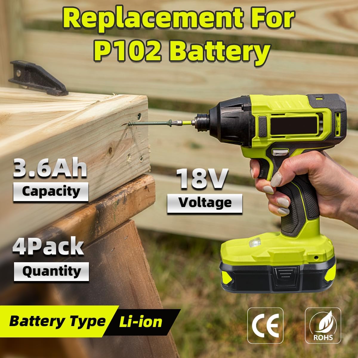Masione 4P 3.6Ah Replacement for Ryobi 18V Battery Lithium Compatible with Ryobi Battery P108 P102 P103 P104 P105 P107 P109 P122 18 Volt Cordless Power Tools
