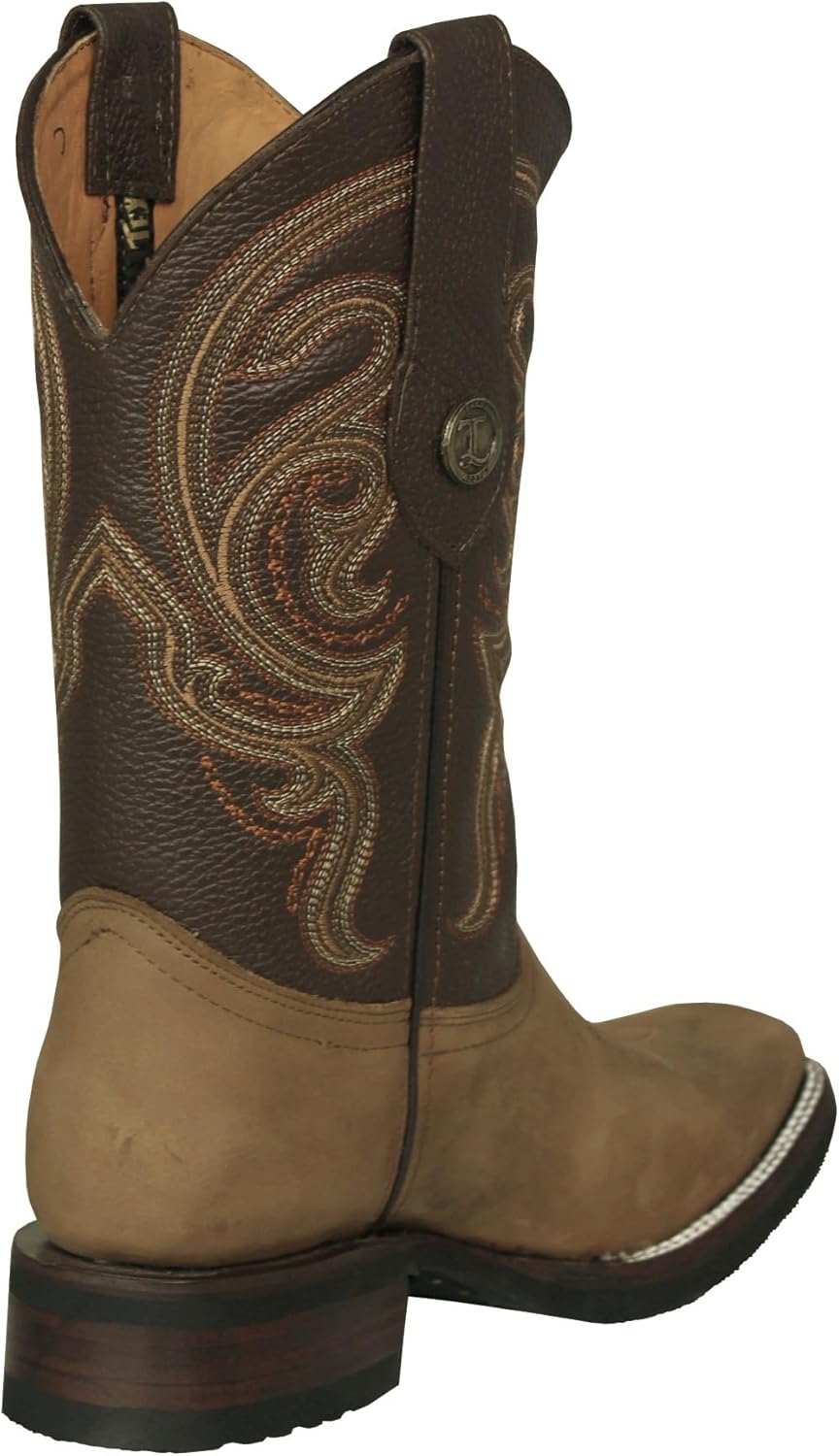 Texas Legacy Mens Light Brown Western Cowboy Boots Leather Rubber Soles Pull On Square Toe - Image 3