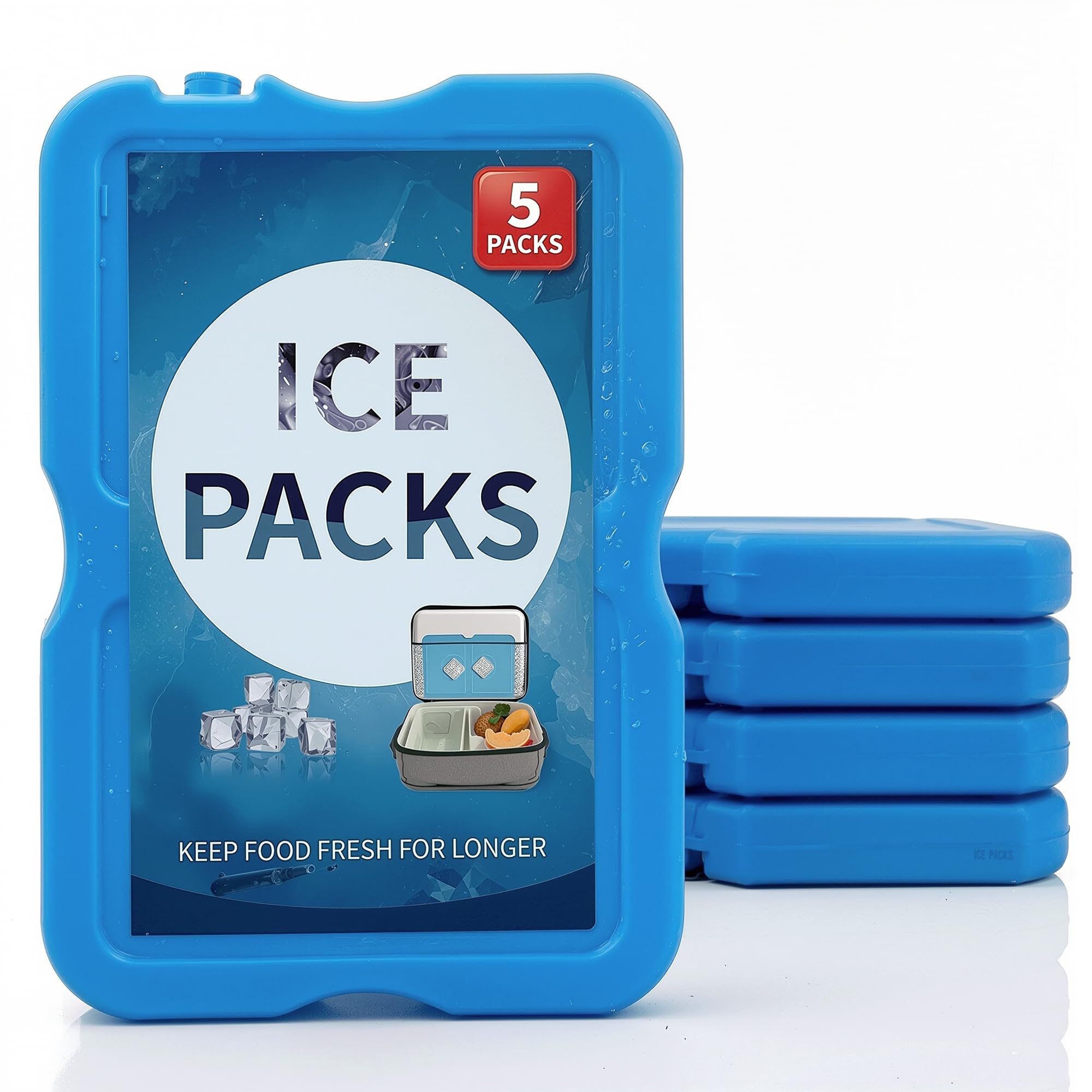 Original Cool Pack - Slim & Long-Lasting Reusable Ice Pack Freezer Blocks for Coolers, Lunch Boxes, Beach, Camping, Fishing - Cooler Accessories for Fresh & Cold Food Storage (5 Pack)