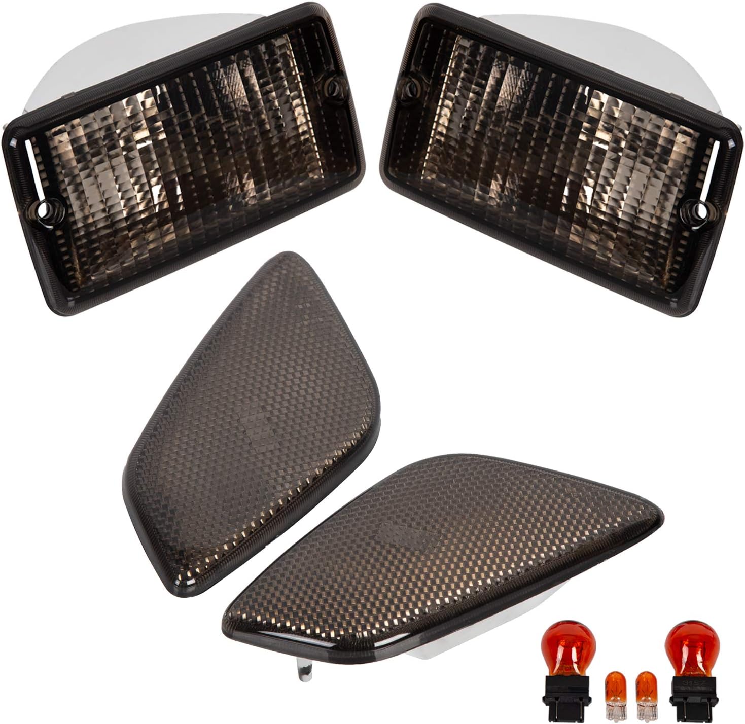 HECASA Bumper Signal & Side Marker Lights Compatible with 1997-2006 Jeep Wrangler TJ Chassis Only Parking Stop Lamp Smoke Lens Replacement for 55155629AC 55155628AC 4Pcs