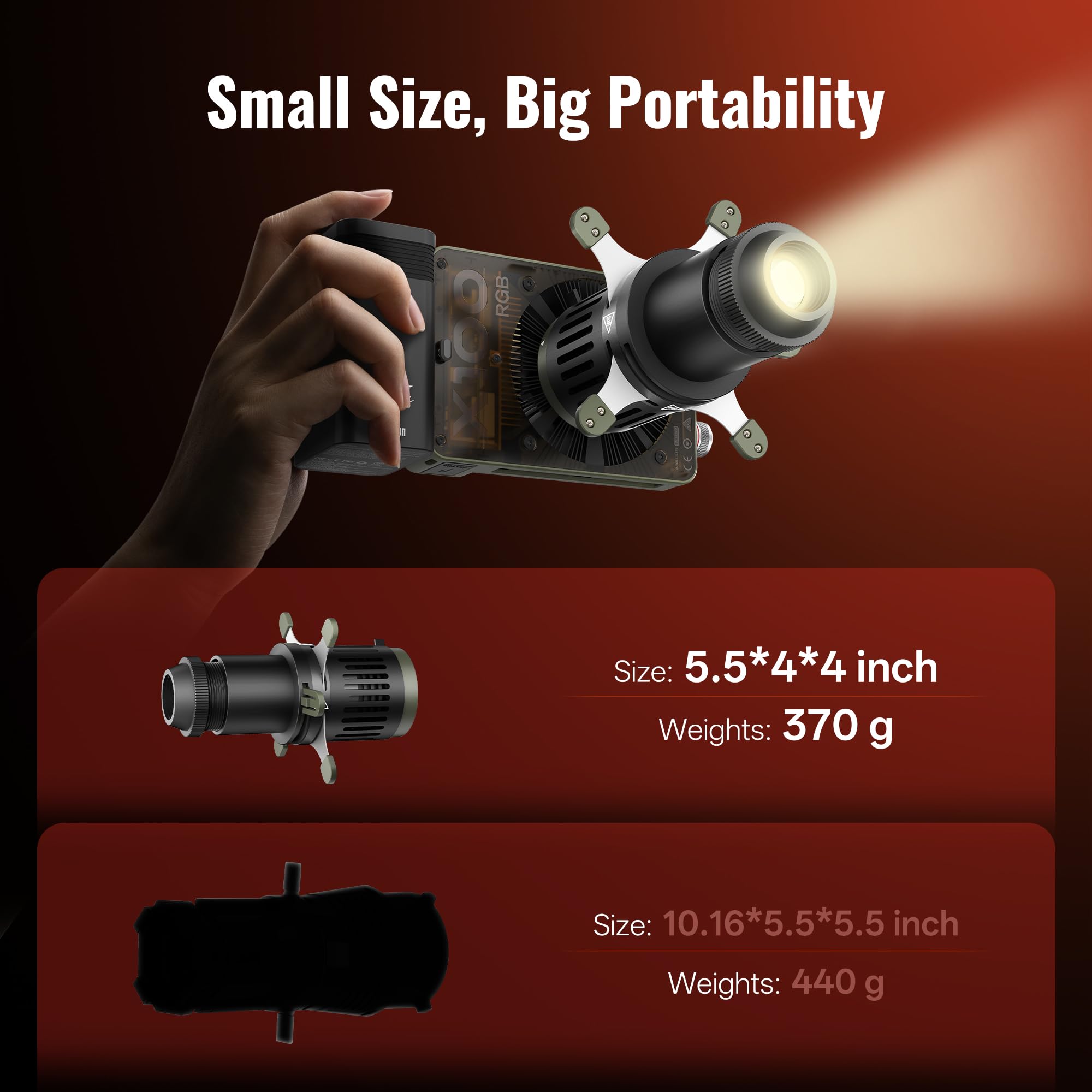ZHIYUN Mini-Spotlight (ZY-Halterung), konisches optisches Snoot-Kit, Fotografie-Studio, Videobeleuchtung, Projektor-Zubehör mit 10 Gobos, Schnittformen, passend für X100/X60/CX100/G60/CX50, 370g
