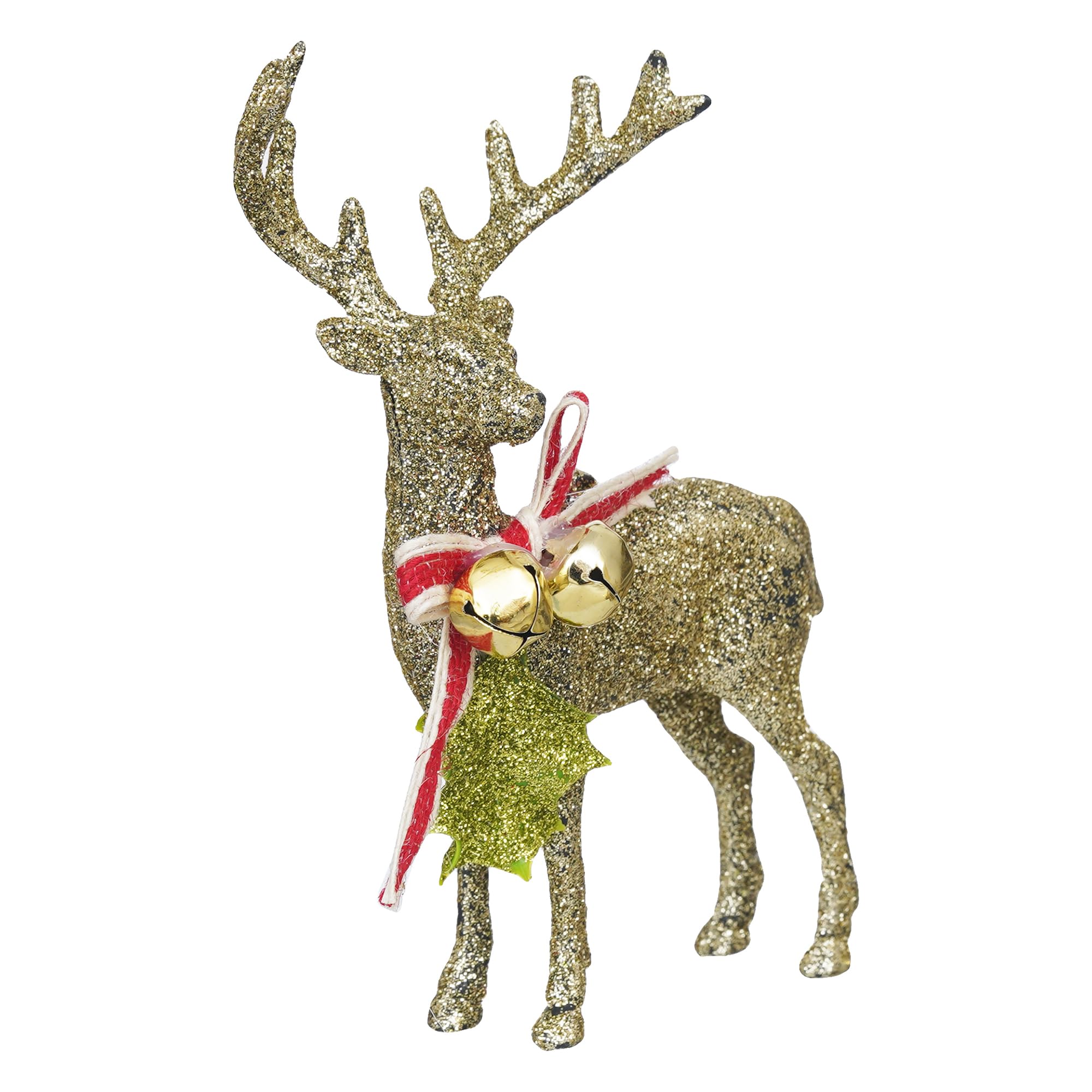 eCraftIndia Glitter Golden Reindeer Statue | Christmas Tree Decoration Items | Christmas Hanging Ornaments Props | Xmas Decorations Items for Home Living Room Office Church Decor 1