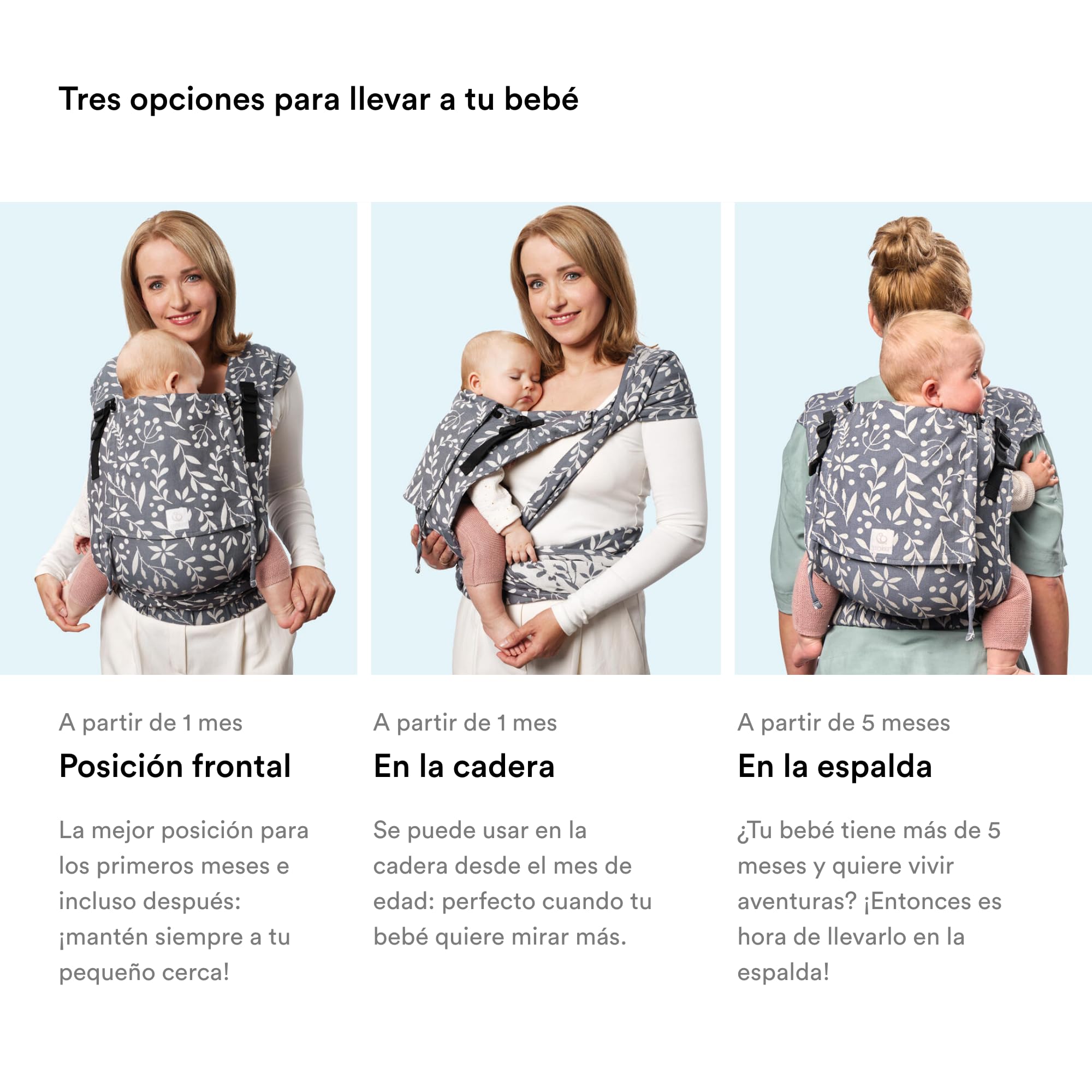 Portabebés Stokke Limas Plus, Glacier Green (OCS) - Portabebés de media hebilla para recién nacidos - Tres opciones de transporte - Seguro para bebés desde 1 mes/4 kg hasta 18 kg
