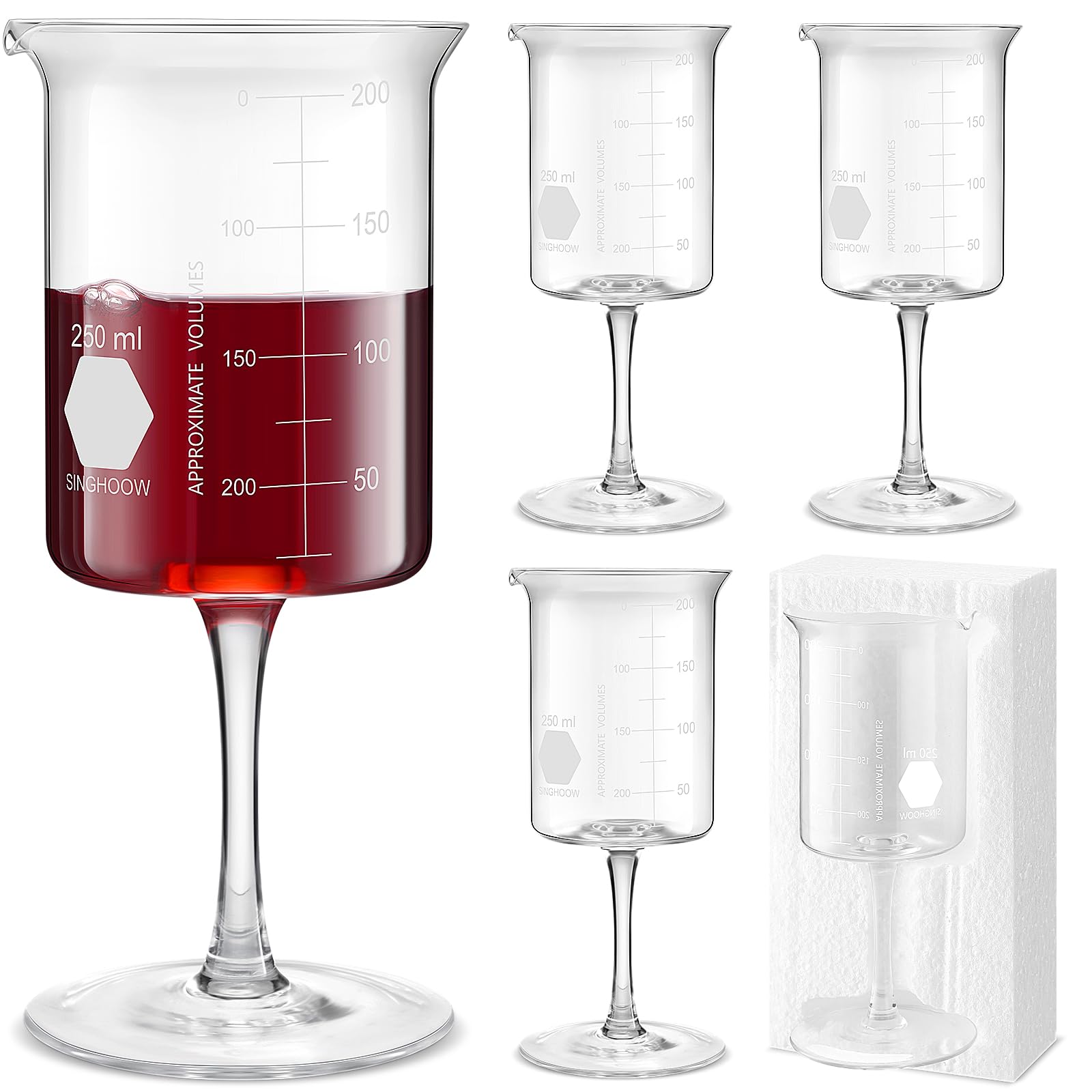 Laborbecher, Weingläser, 240 ml, Chemiegläser, dickes Glas für Wein, Borosilikatglas mit abgestufter Chemie, Glaswaren, Wissenschaft, Weihnachtsgeschenk, 4 Stück