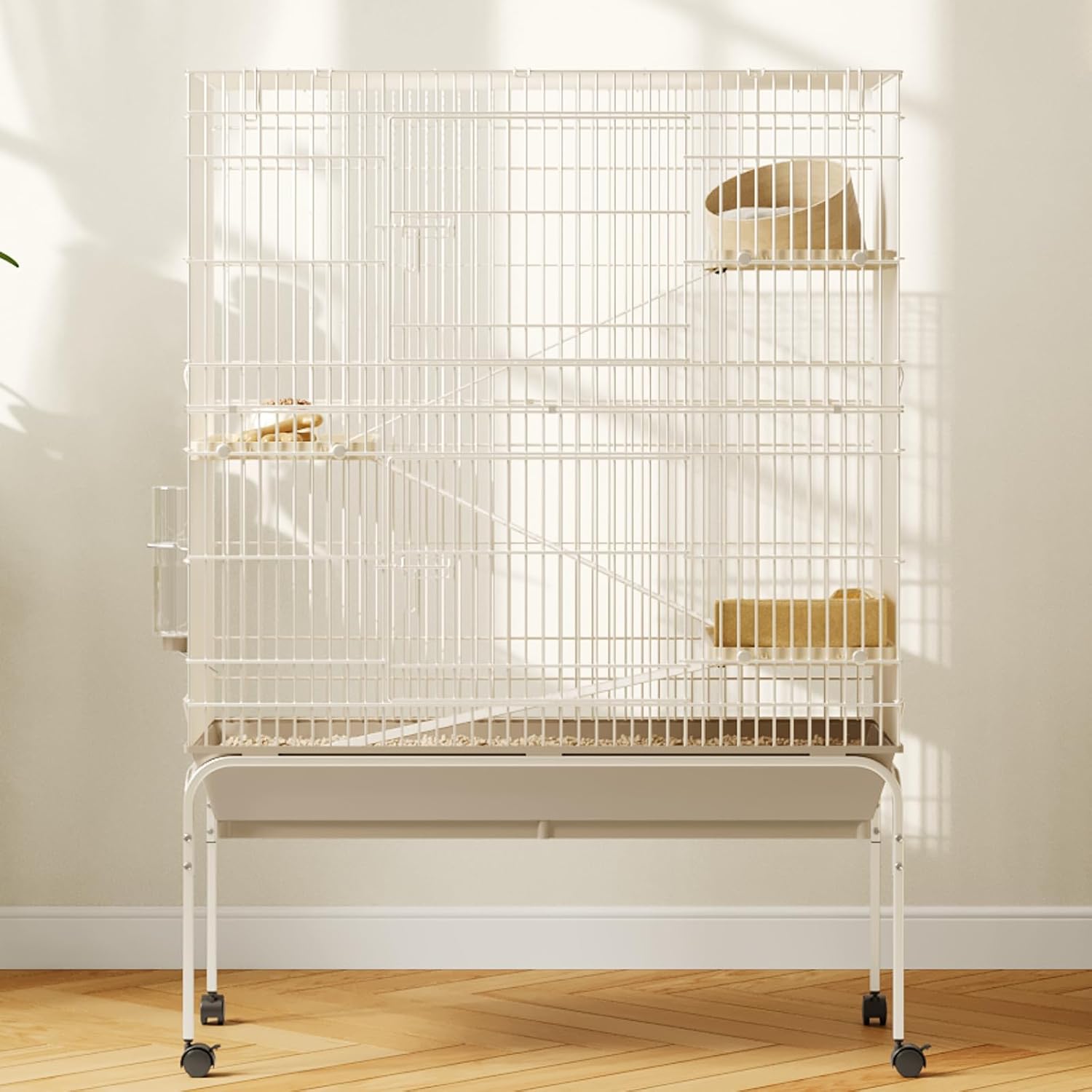 4-Tier Metal Small Animal Cage with Wheels – Removable Ramps, Platforms, Water Bottle & Food Bowl – Indoor Enclosure for Ferrets, Chinchillas, Guinea Pigs, Rabbits, Rats, Squirrels – 40