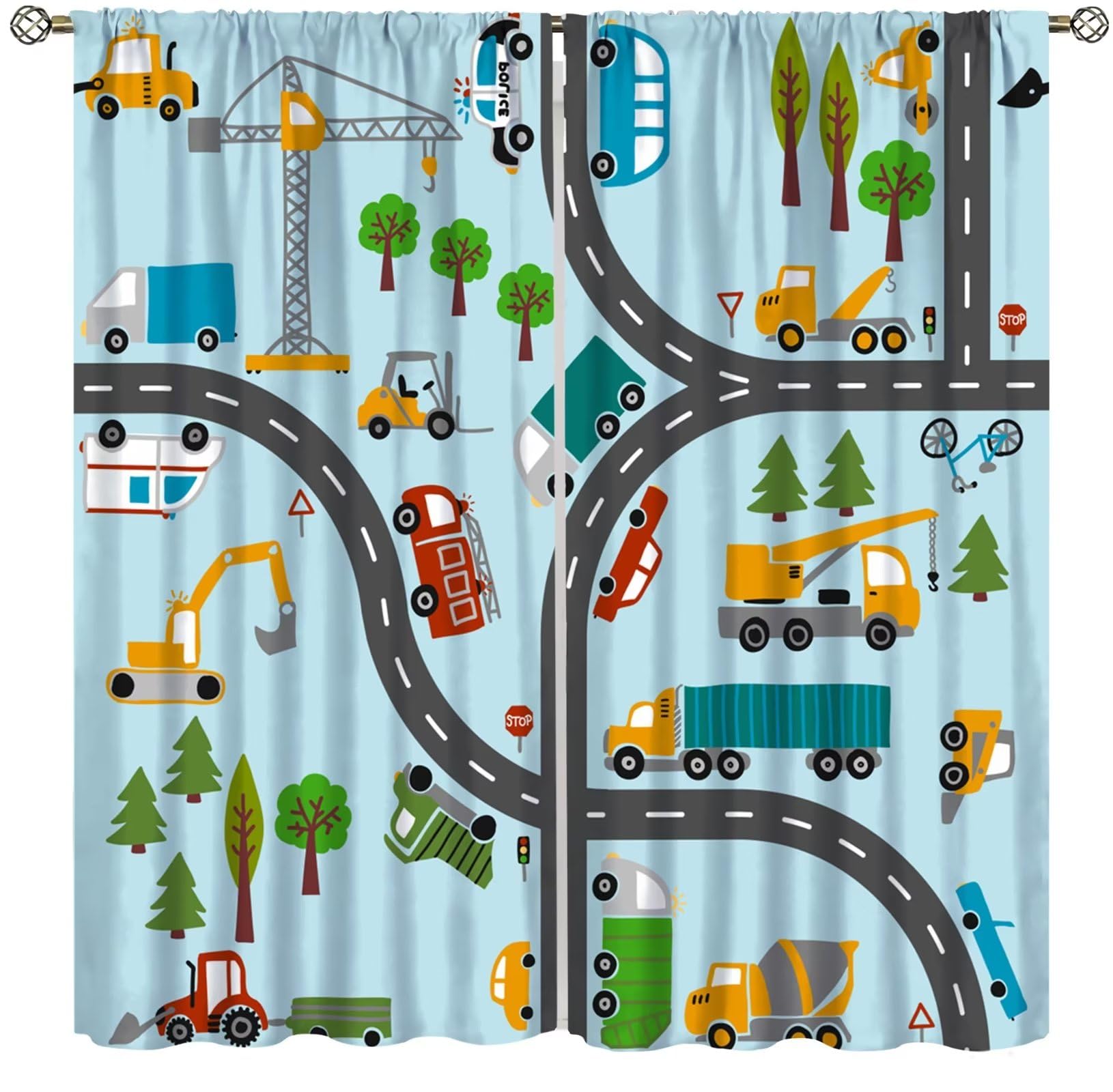 Rideaux voiture pour chambre motif carte de la ville rideau bleu et blanc x2