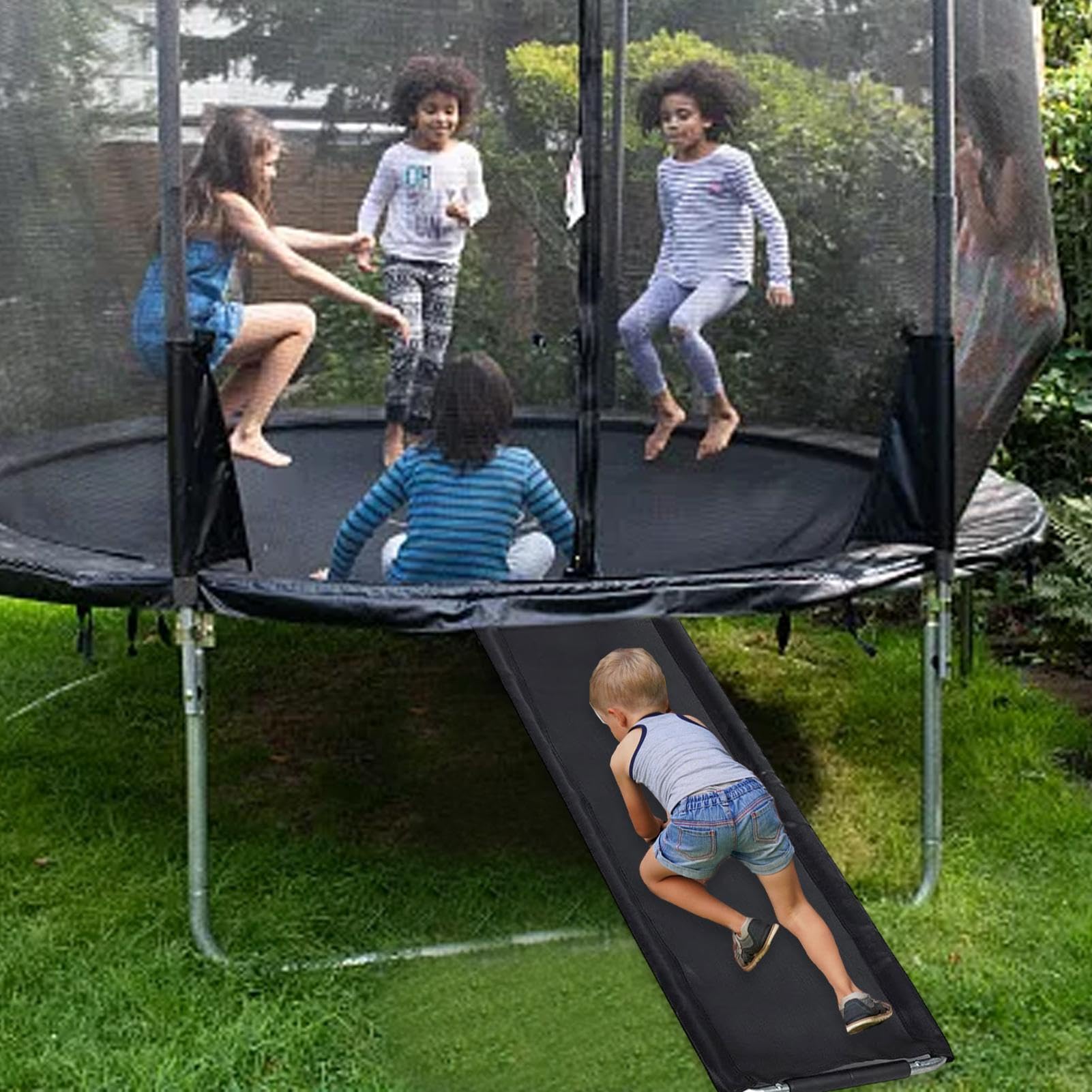 Tobogán de cama elástica | Escalera de trampolín fácil de montar | Tobogán de cama elástica con tela resistente al desgarro | Accesorios para escaleras elásticas
