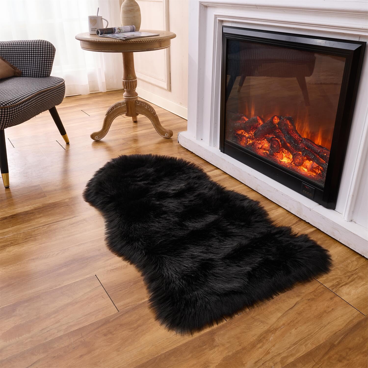 Arbosofe Ultra Soft Faux Fur Rug, Small Area Rugs, Black Fluffy Shaggy Fur Rug for Bedroom & Living Room, Kids Room Decor, 2 x 4 Feet Sheepskin