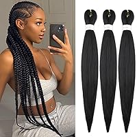 Vista 39 de IXIMII 3 paquetes de cabello trenzado rosa preestirado de 16 pulgadas, trenzas de ganchillo lacio, textura Yaki suave, extensiones de cabello