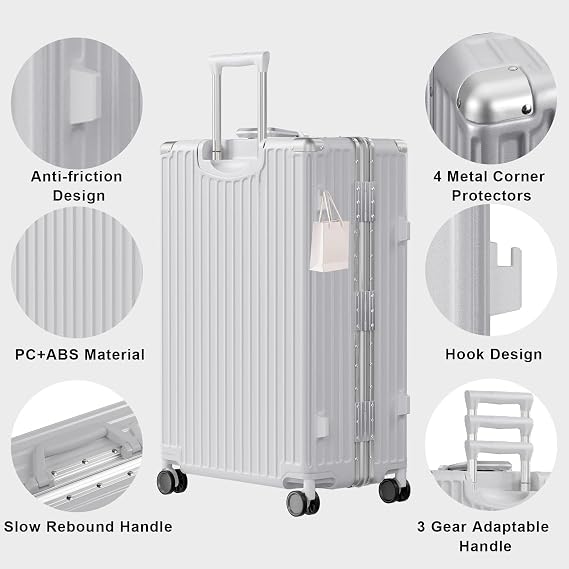 AnyZip Luggage Sets 2 Piece Aluminum Frame Carry On and Checked Suitcase PC ABS Hard Shell TSA Lock No Zipper(Silver, 20/28)