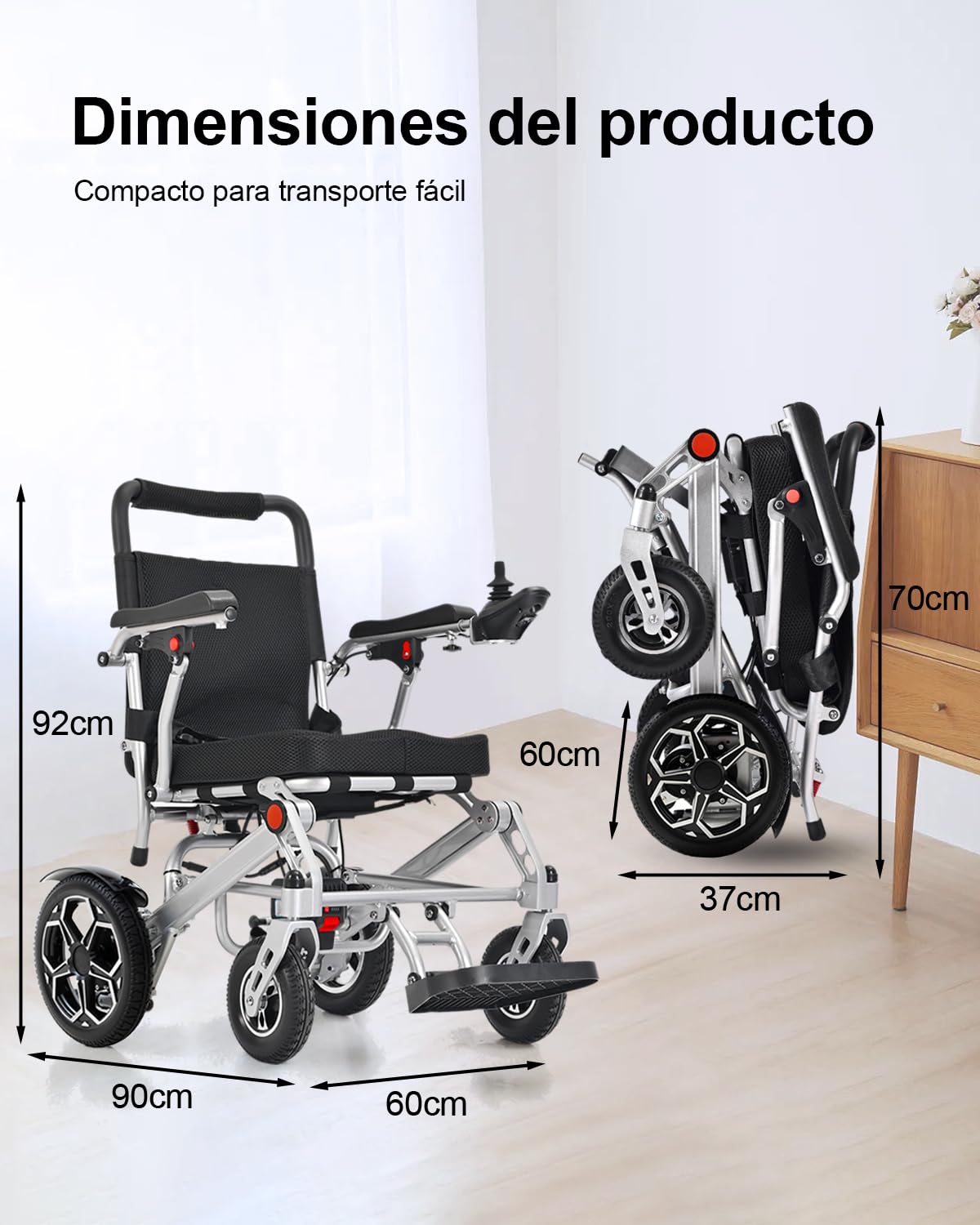 D10 Silla de Ruedas Eléctrica Plegable para Adultos, Potente Motor 500W, Batería Litio Extraíble 12Ah, Autonomía 20KM, Marco Reforzado Aleación de Aluminio, Capacidad 150KG, Aeronave aprobada