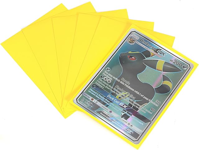 Bheddi 100pcs Trading Card Sleeves for PTCG Cards, Standard Card Protectors 66x91mm-Durable and Waterproof (Yellow)