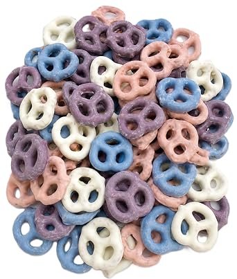 Yogurt Covered Pretzels - 1 lb Bulk Bag Assorted Fruit Flavors Blueberry, Raspberry, Strawberry & Vanilla Sweet & Crunchy Snack