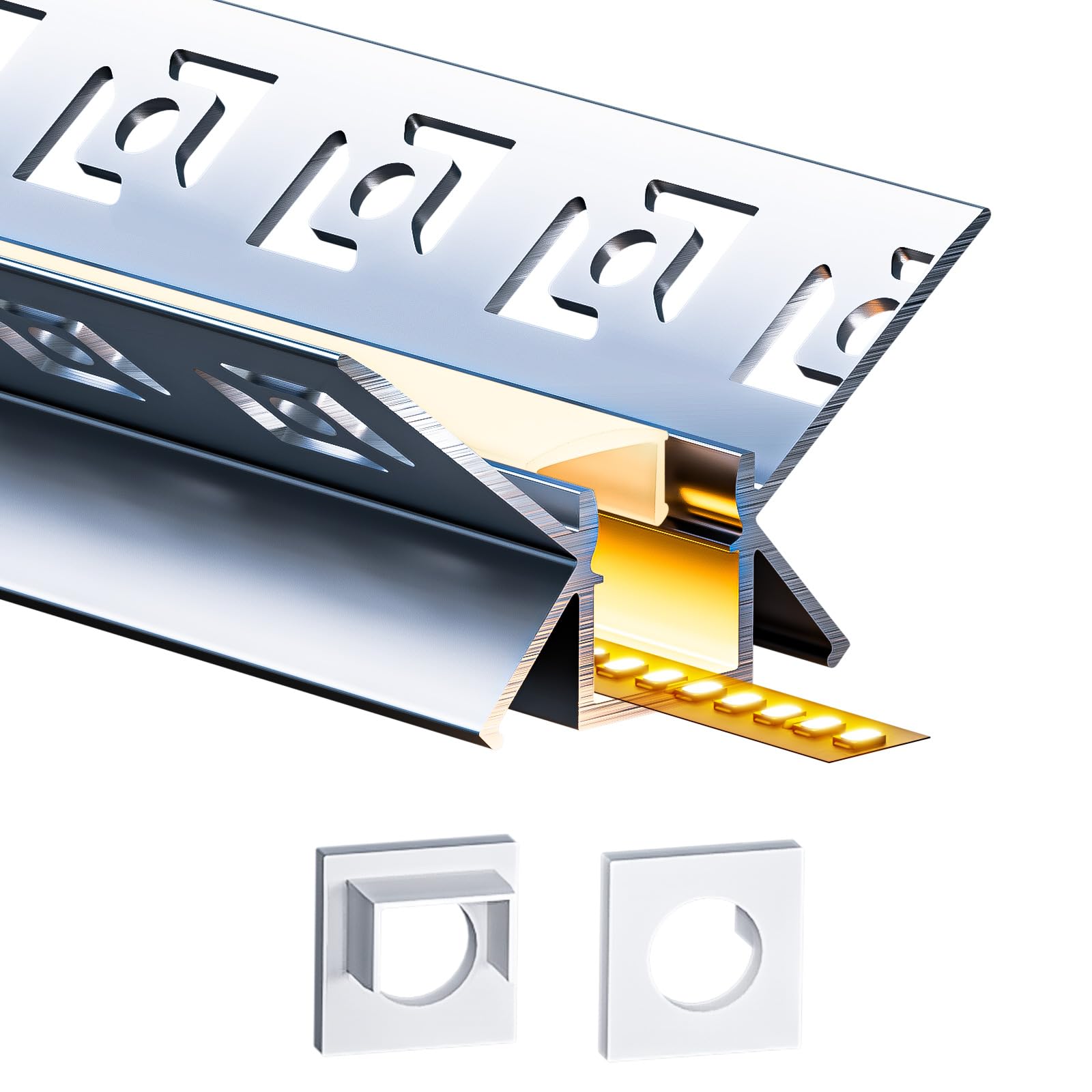 Profilo in alluminio a LED, 10 x 2 m (2 m), per strisce LED fino a 9 mm di larghezza, con copertura in PC bianco latte e set di accessori (SP47)