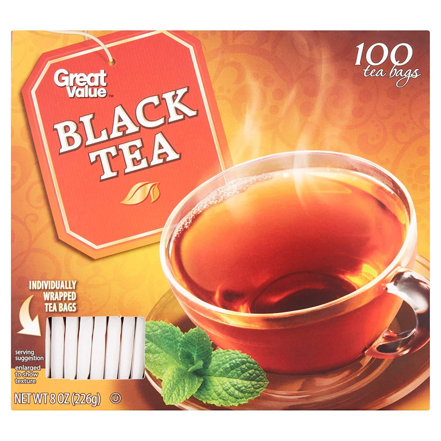 Great Value Black Tea Bags, 8 oz, 100 Count, Pack Of 3