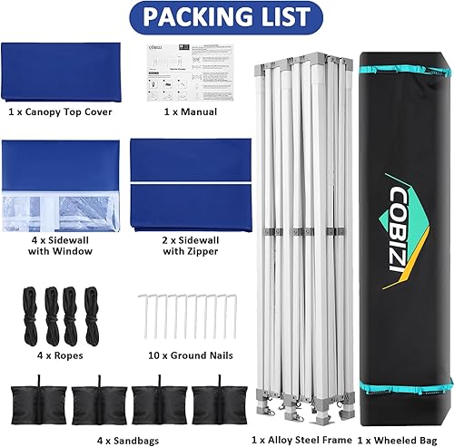 Miniatura 215 de COBIZI - Toldo desplegable de 10 x 10 pies, 4 paredes laterales, FPU 50+ para todo el año, resistente al viento, impermeable, uso comercial, Gris