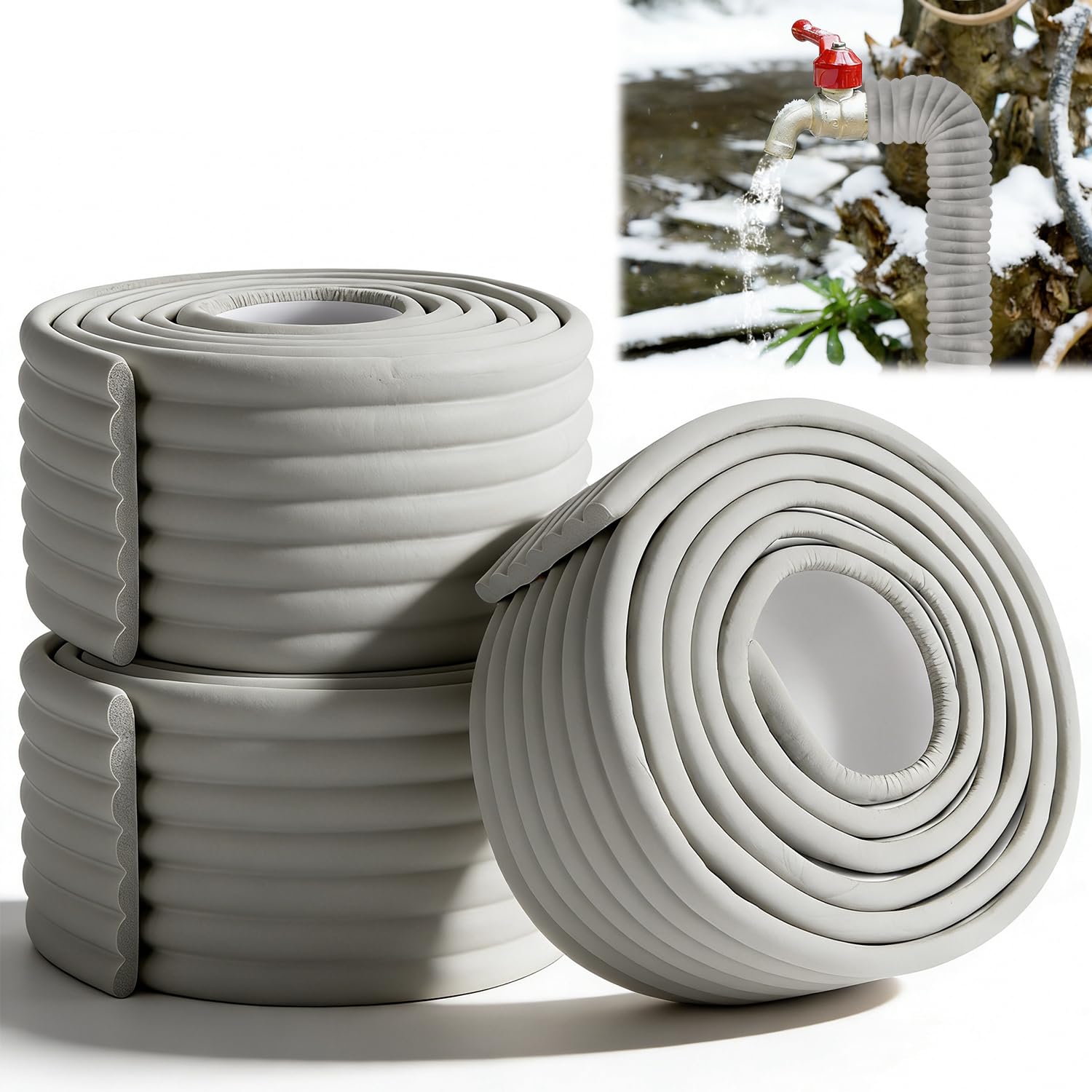 Aislamiento de Tuberías 3 Rollos/8 cm x 6 m Tubo de Aislamiento con Autoadhesivo para Protección de Fontanería y Calefacción Protección (Gris)