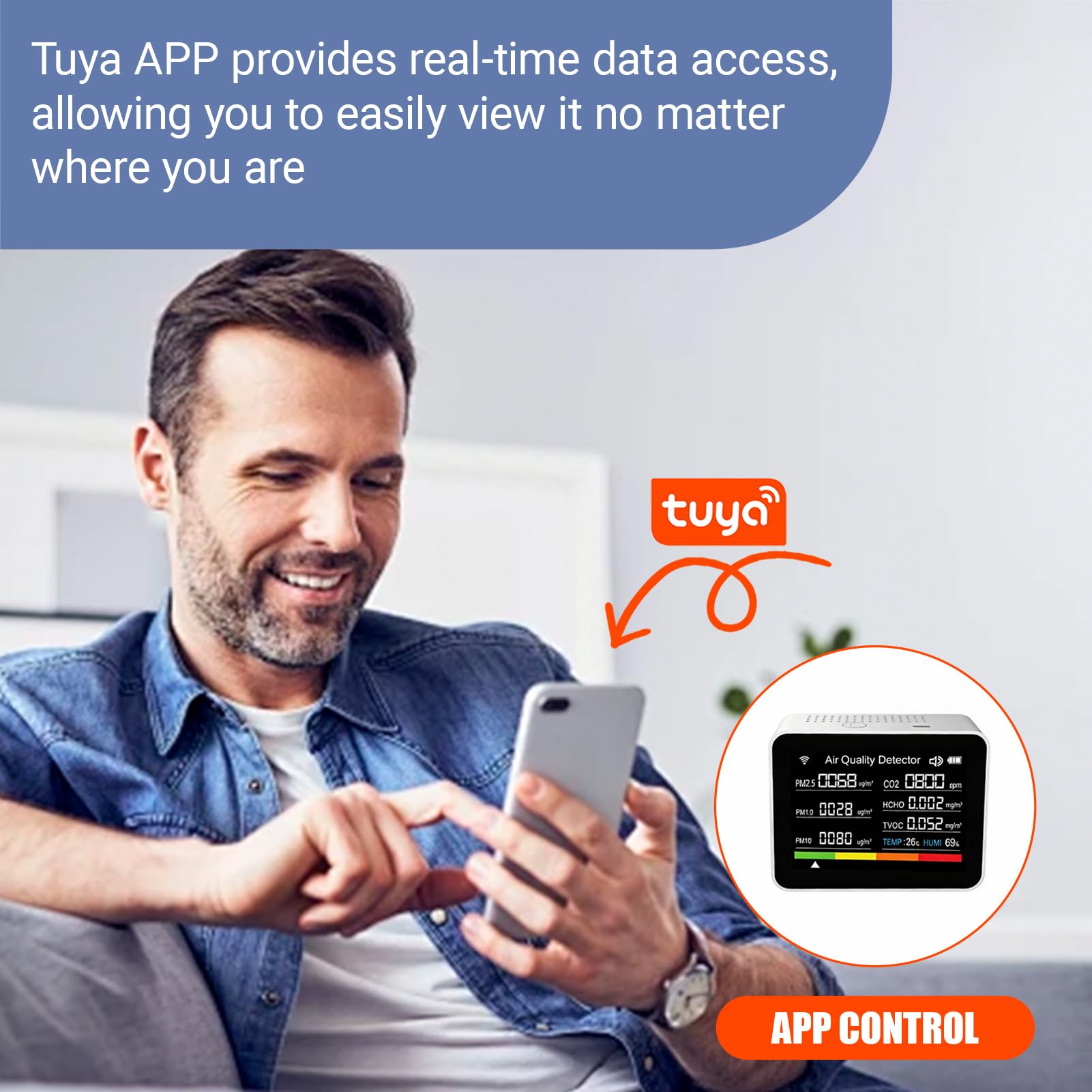 13 en 1 Tuya Intelligent Air Quality Monitor Interior, Detector de CO2 portátil, admite la función de Alarma de Control de Aplicaciones remotas con probador de Calidad del Aire (Blanco)