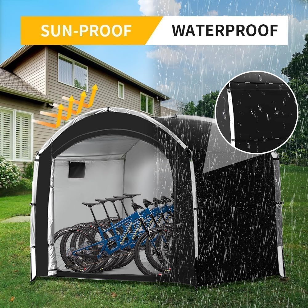 Tente de Rangement pour vélos,Abri Portable pour vélos,210D Oxford Fabric PU4000 Waterproof pour 2/3/4/6/8 vélos,Abri pour Moto,Outils de Jardin