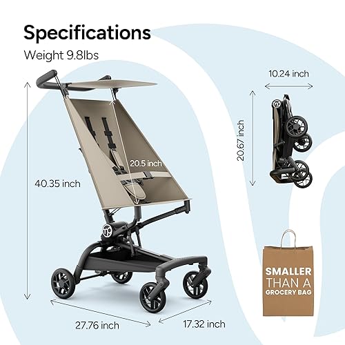 Miniatura 5 de Mompush Jeto - Cochecito de viaje ligero 9.8 libras ultracompacto, plegable con una sola mano, aprobado para cabina de avión, ruedas todo terreno,