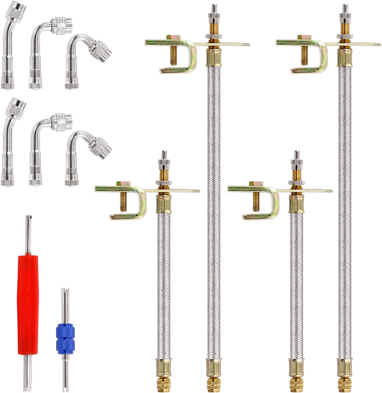 Glarks 12Pcs Metal Valve Stem Extenders Set Includes 4Pcs 7" and 11.8