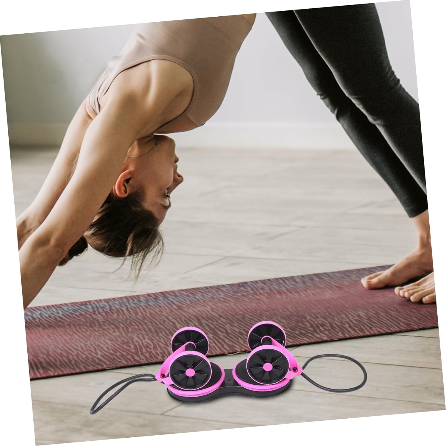 Detachable Resistance Pull Rope Ab Roller Wheel for Abdominal Leg Workouts Multi Functional Fitness Equipment for Home Office Outdoor Training Pink