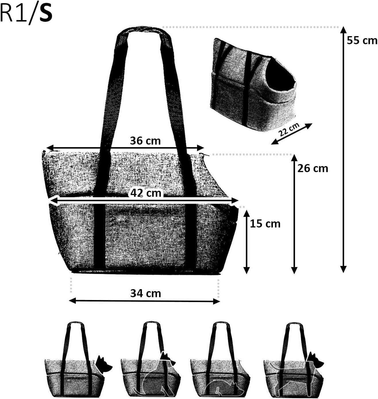 Torba do noszenia psa, rozm. S, do 6 kg, torba transportowa dla małych psów i kotów, miękka, składana i nadająca się do prania, 34 x 22 x 26 cm, czarna/sztuczna skóra