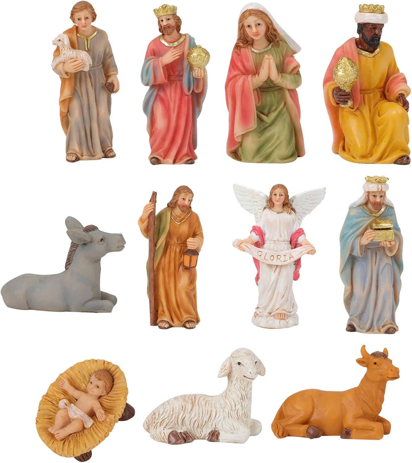 Christmas Nativity Figurines Resin Manger Holy Family Scenes Statue for Xmases Indoor Home Table Decorations Christmas Scene Sculptures