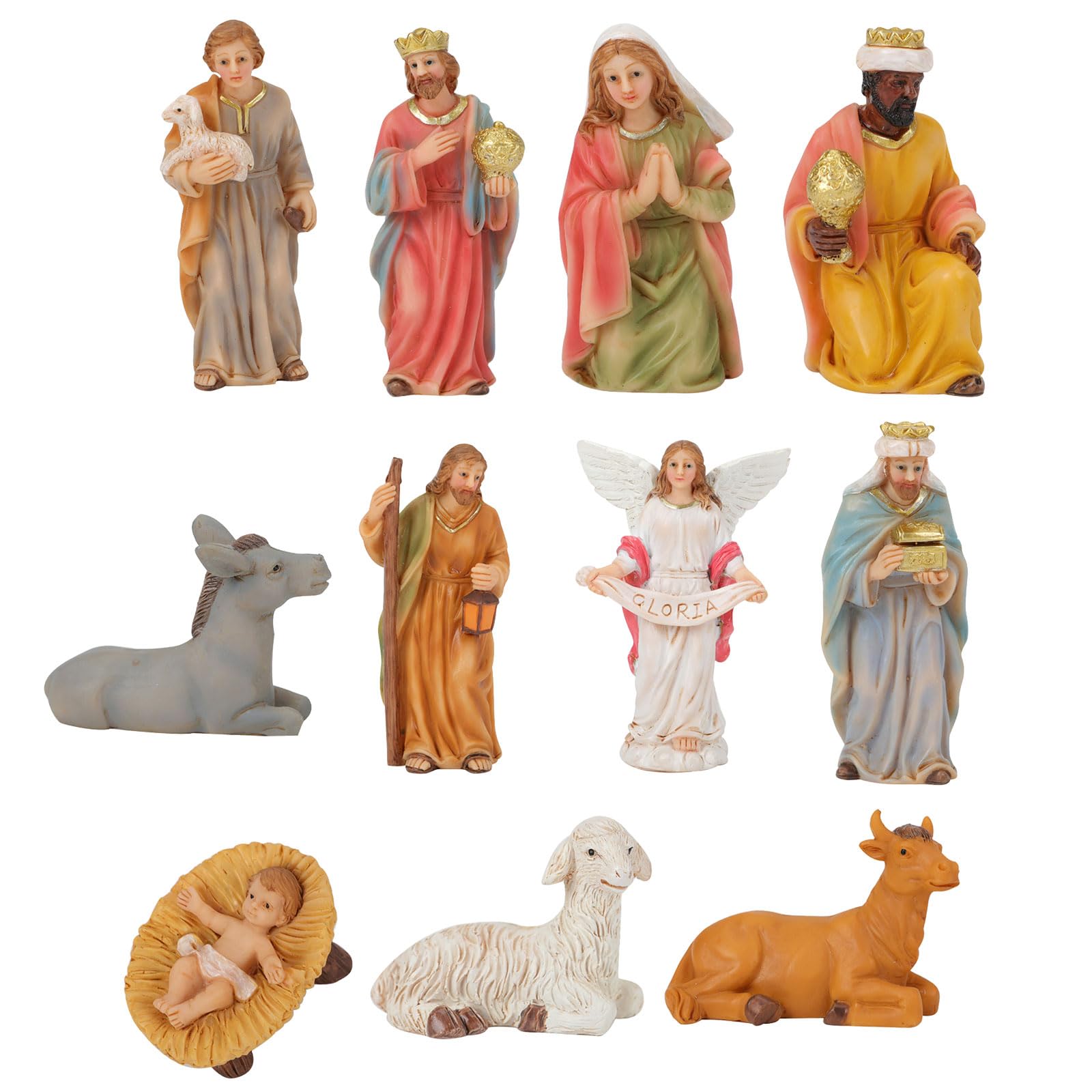 LIbgiubhy Miniature Nativity Scene with Donkey & Baby Resin Holy Family Statue for Holiday Table Decor Christmas Nativity Figurines