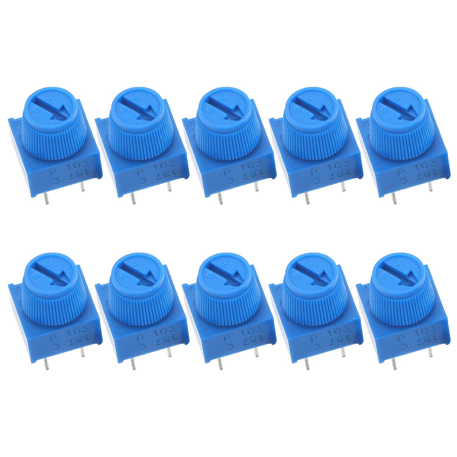10 Pcs Potentiometer Trimmer Pot Through Hole Blue Variable Resistors 3 Pin Resistor Adjustment Cap Breadboards Blue Decor Resistor Decorations Plastic Metal 10k Precision
