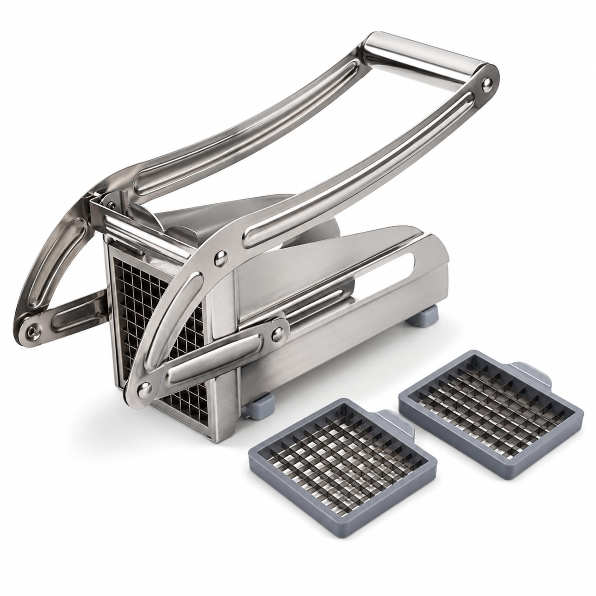 Bargain House Stainless Steel French Fry Cutter and Potato Chipper - Manual Vegetable Slicer with 2 Interchangeable Sharp Blades (10mm & 13mm) and Secure Suction Base for Homemade Chips