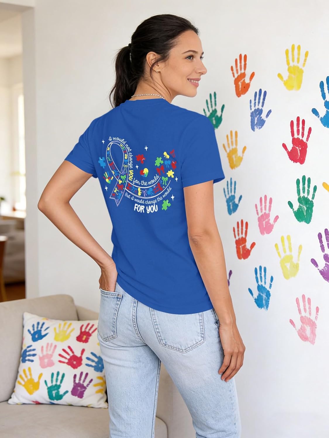 Autism Awareness Shirt Women Autism Support Acceptance Tshirt Heart Puzzle Graphic Tee Tops - Image 3