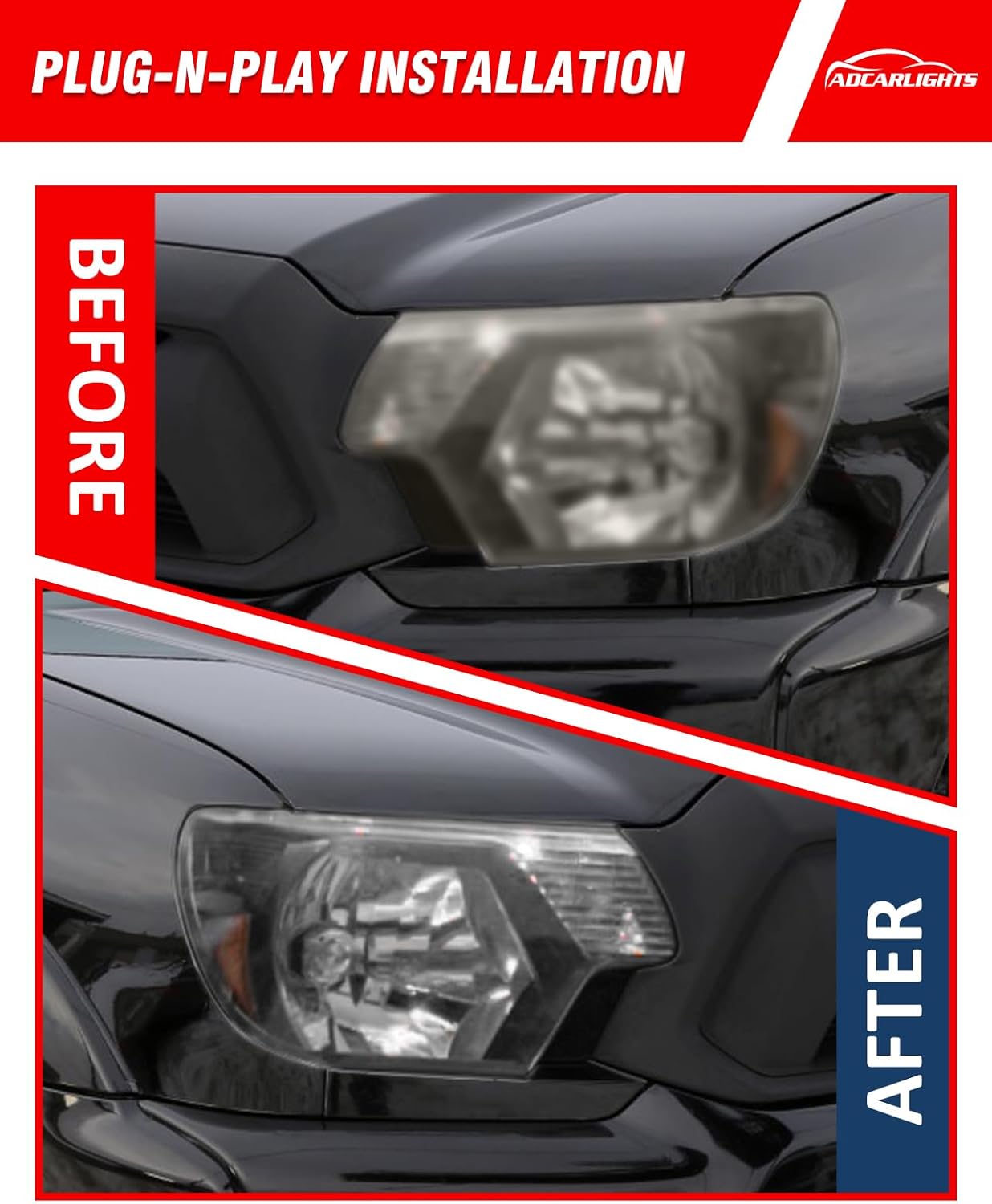 2012-2015 Toyota Tacoma Headlight Assembly, Black Housing Amber Reflector,OE#8115004181/8111004181,IP65 Waterproof,Driver & Passenger Side (Bulbs Not Included)（W/O Bulbs）