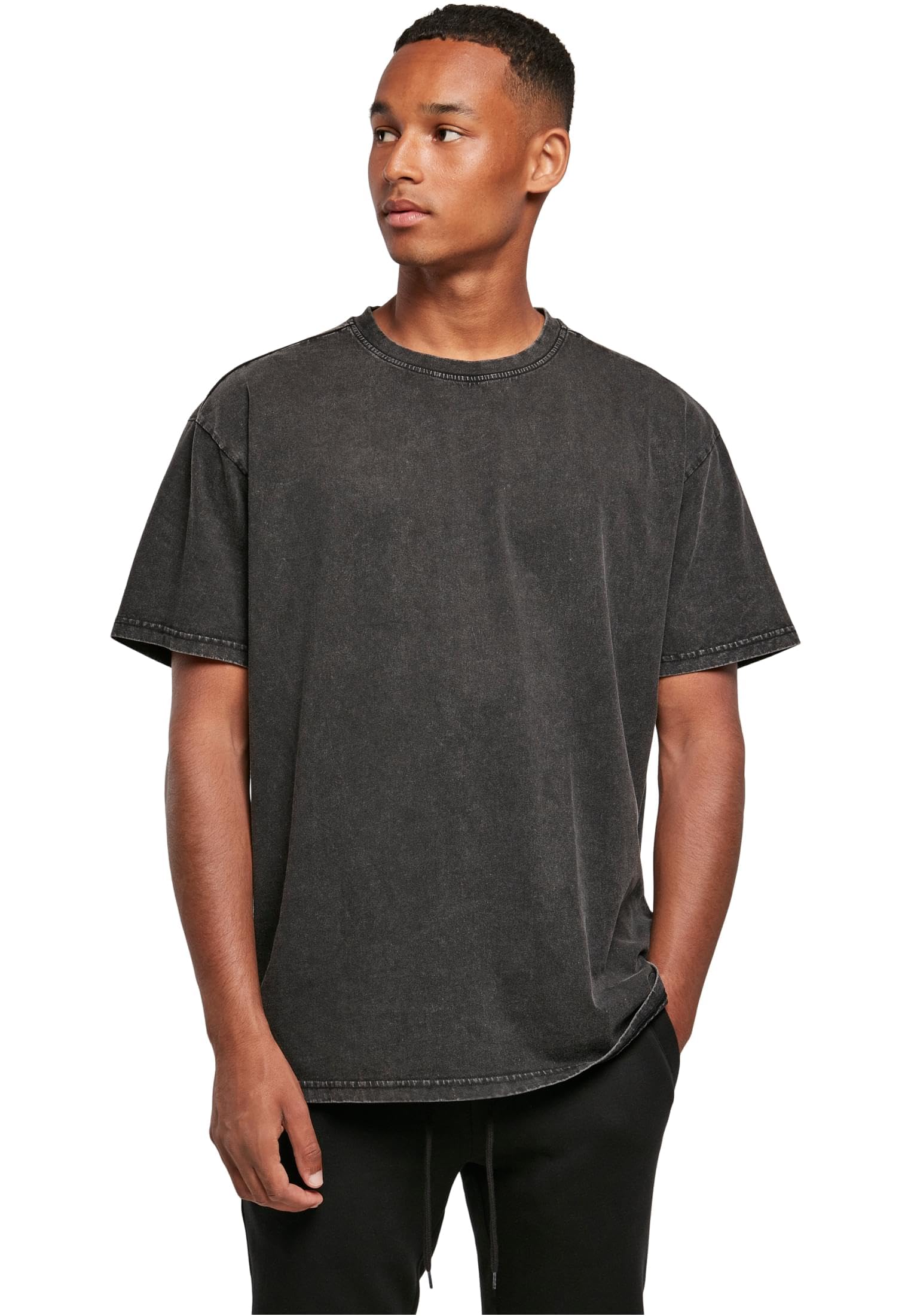 Build Your Brand Men's Acid Washed Heavy Oversized Tee T-Shirt, Black, XXL