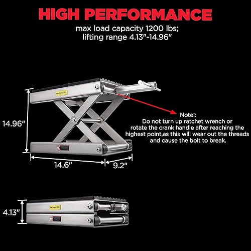 Miniatura 5 de CXRCY Gato de tijera de elevación de motocicleta de 1200 libras, acabado cromado mejorado para motocross, ATV, soporte de elevación de motocicleta