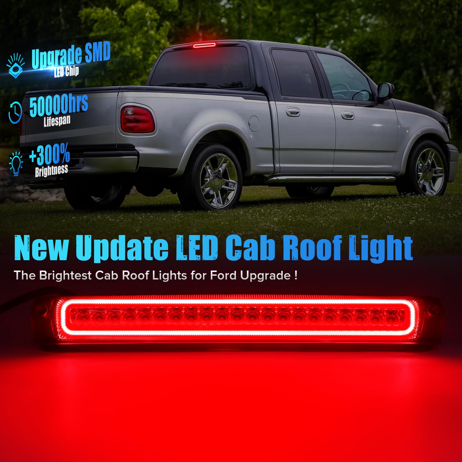 LUDARM Red Lens LED 3rd Brake Light Compatible with1997-2003 F150 1997-1999 F250 2004 F150 Heritage F1 Style Flash Third Brake Cargo Light