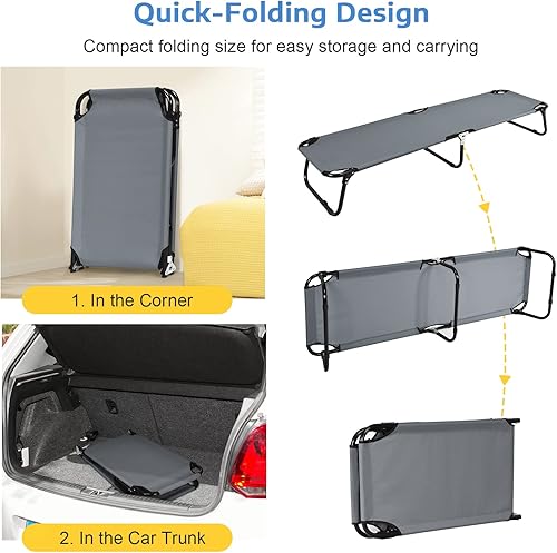 Miniatura 4 de Tangkula Catre plegable para campamento, cama portátil para acampar con marco de acero, catre portátil militar elevado para viajes adultos y niños,