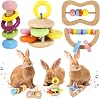 4Pcs Rabbit Toys Boredom Breaker, Wooden Chinchilla Toys, Bright Color Interactive Rabbit Chew Toy, Bite Resistant Small Animals Playing Teeth Grinding Toy for Rabbits Hamsters Guinea Pigs