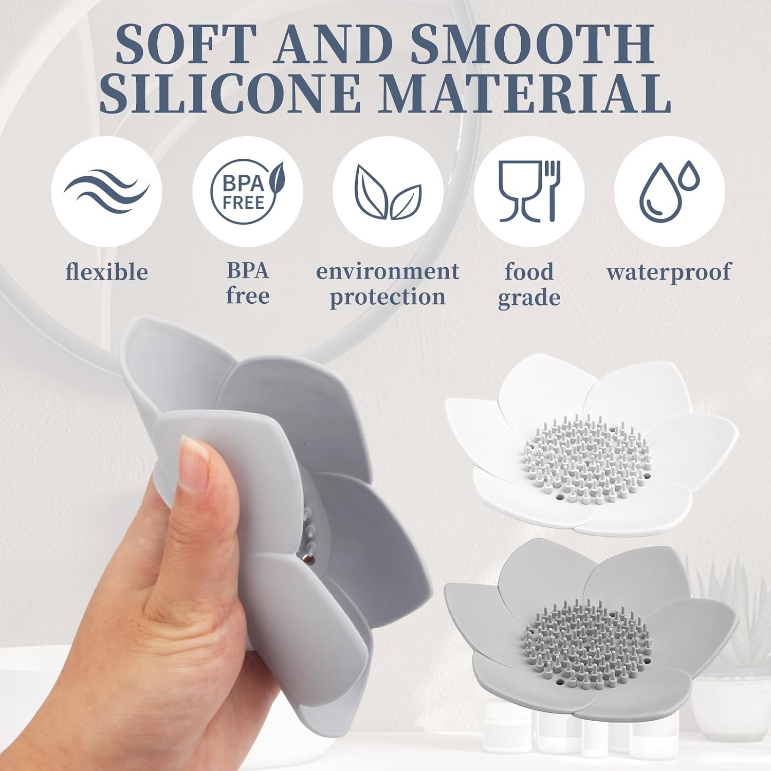 2 Pcs Lotus Shape Shower Steamer Tray, Silicone Soap Holder Non-Slip, Flower Shape Draining Soap Dishes with Drainage for Shower Non-Slip Holders Bathtub, Sink & Modern Bathroom Décor