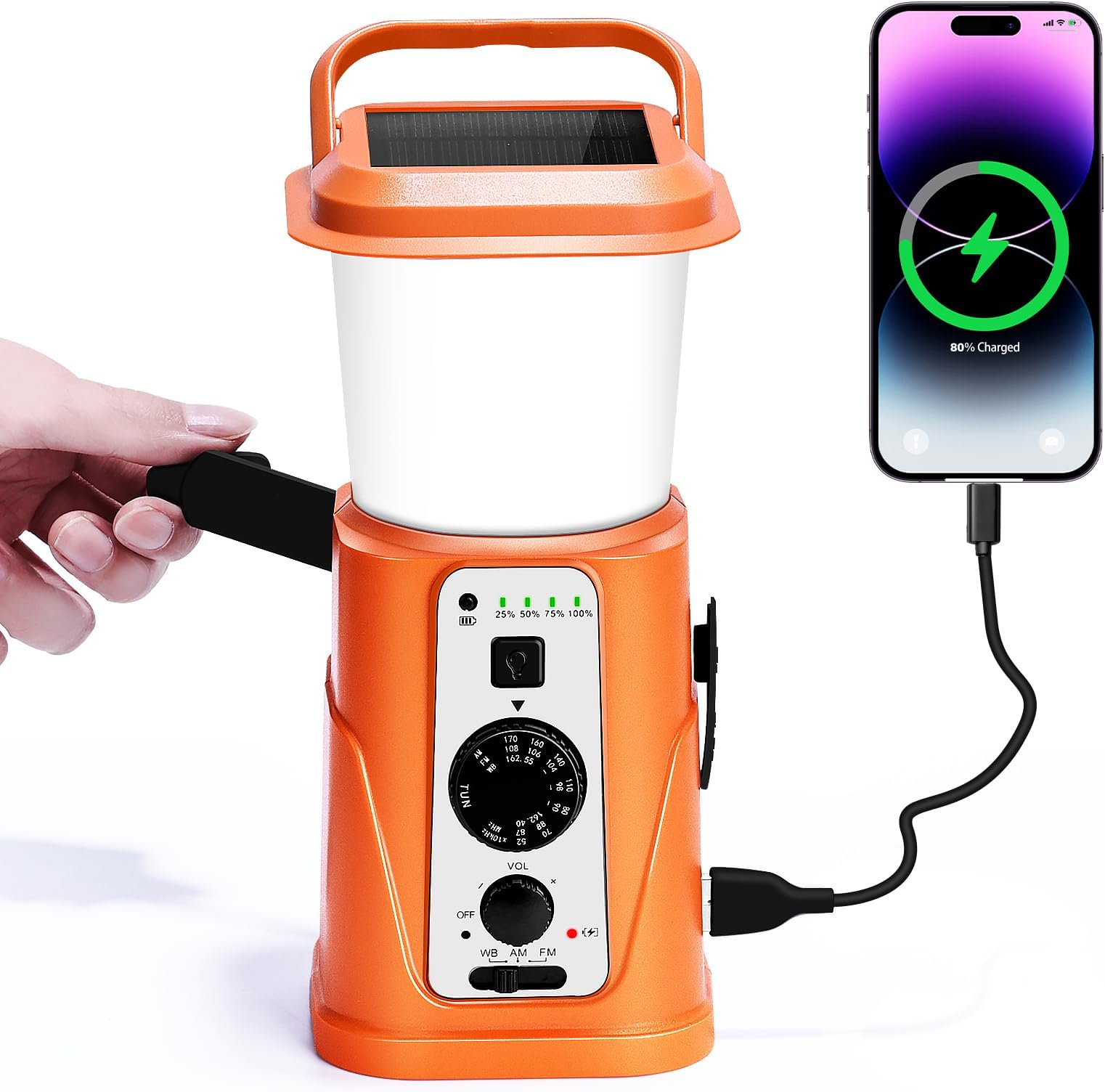 Lanterne Solaire Camping à Manivelle LED 3000mAh - Lampe Torche Portable Étanche Urgence Randonnée
